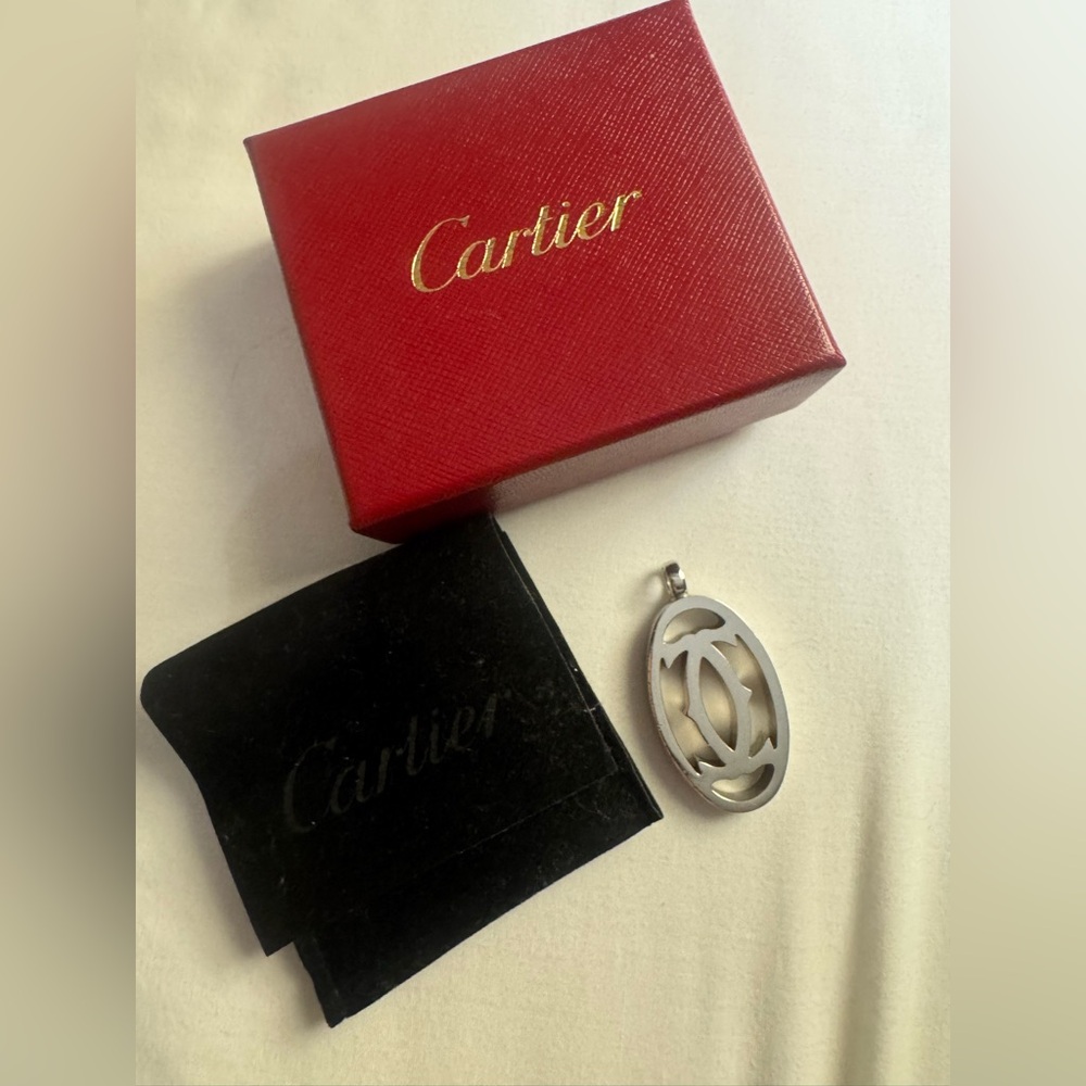 Authentic Cartier 2C Logo Silver Pendant Top Charm w/ Box